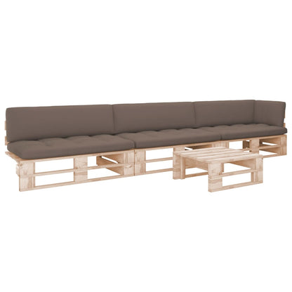 Set Divani in Pallet con Cuscini 4 pz in Pino Impregnato