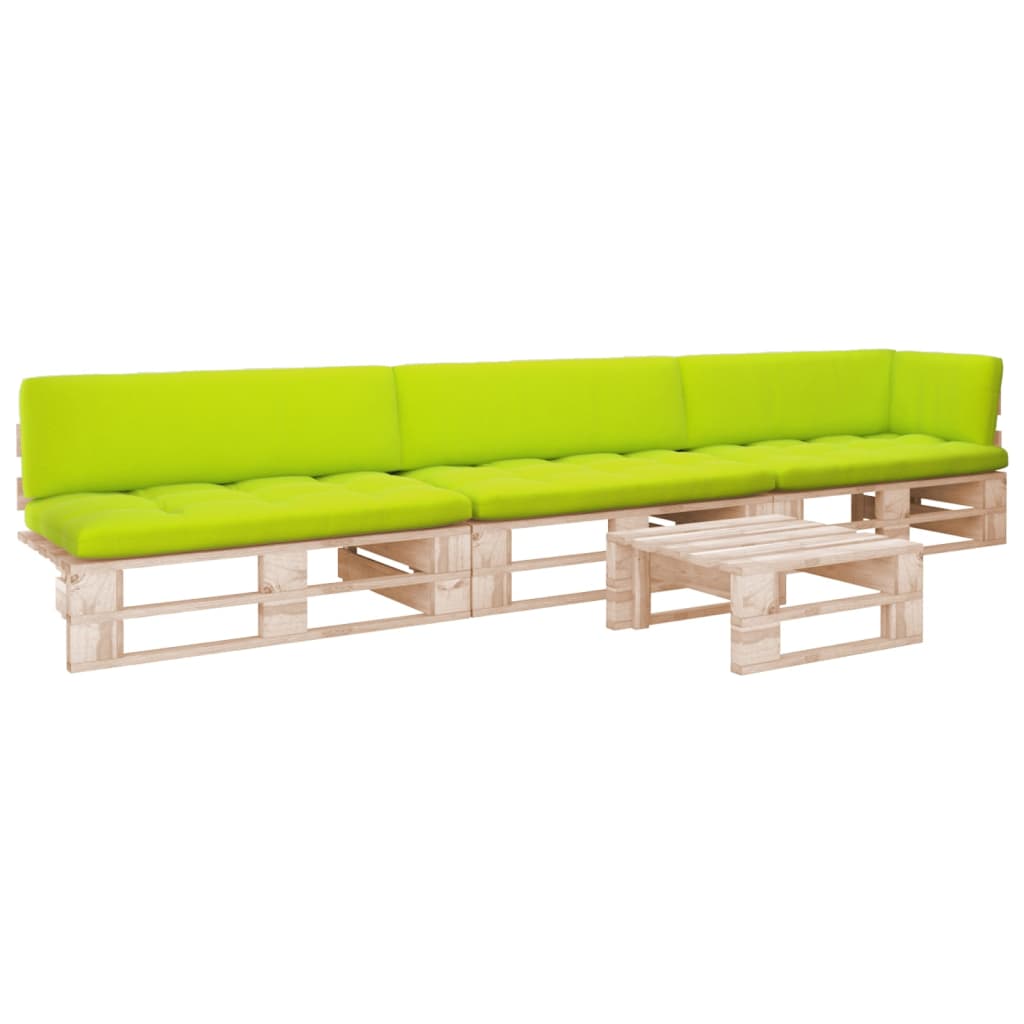 Set Divani in Pallet con Cuscini 4 pz in Pino Impregnato
