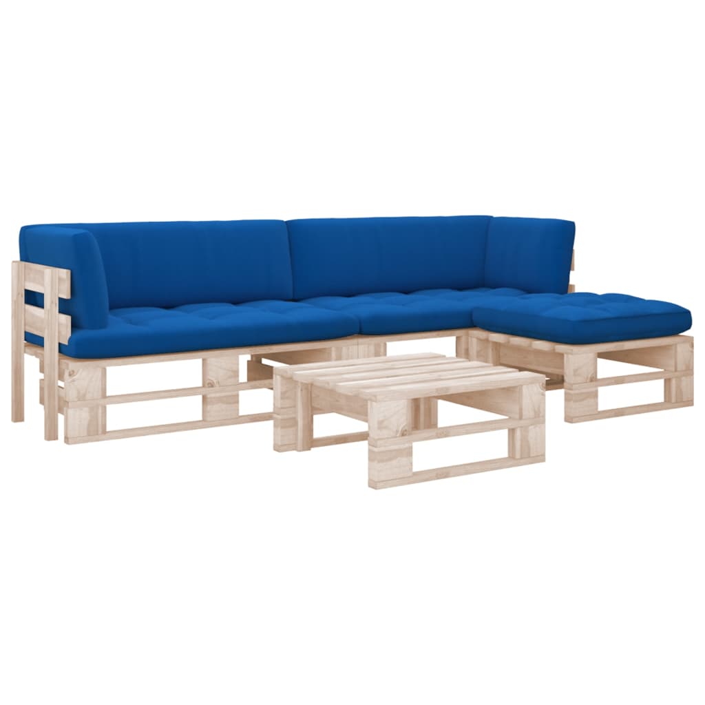 Set Divani in Pallet con Cuscini 4 pz in Pino Impregnato