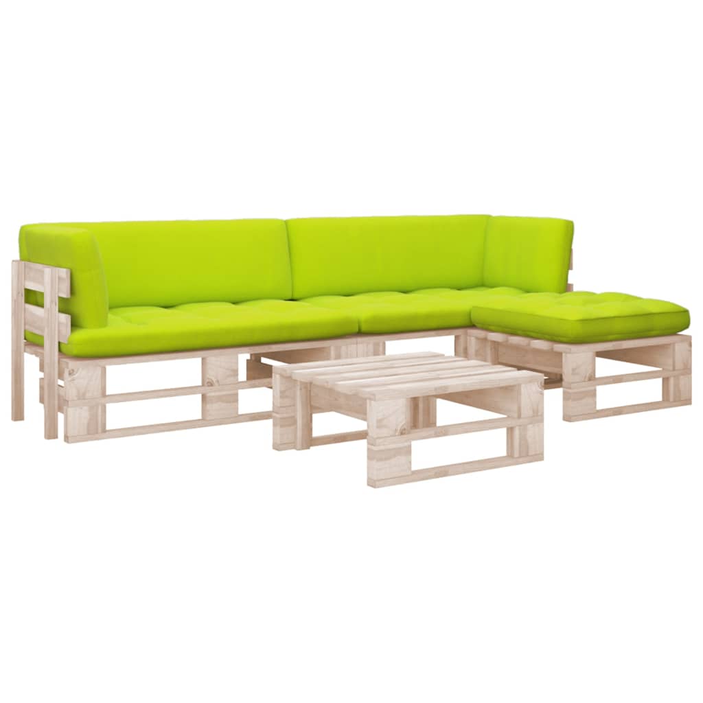 Set Divani in Pallet con Cuscini 4 pz in Pino Impregnato
