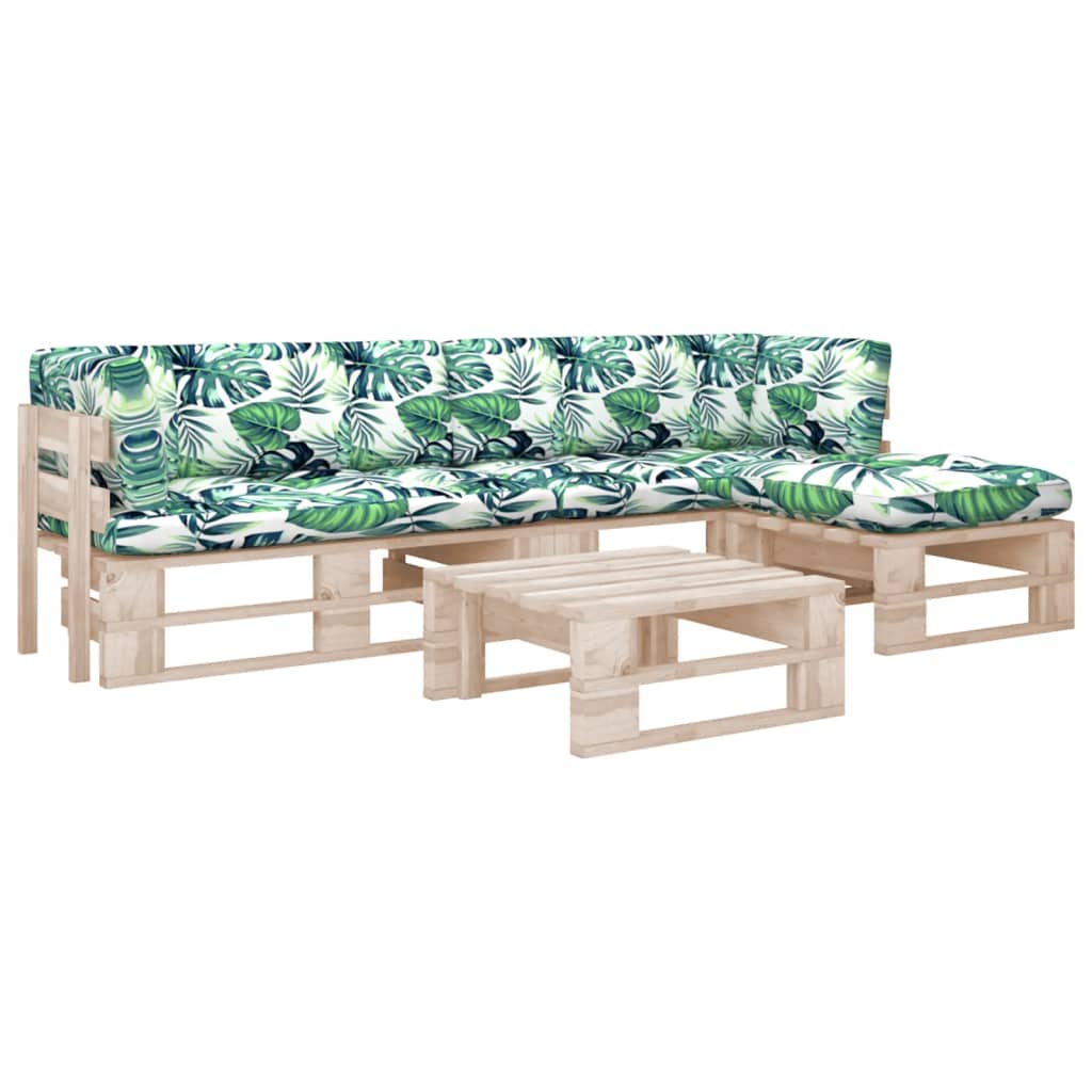 Set Divani in Pallet con Cuscini 4 pz in Pino Impregnato