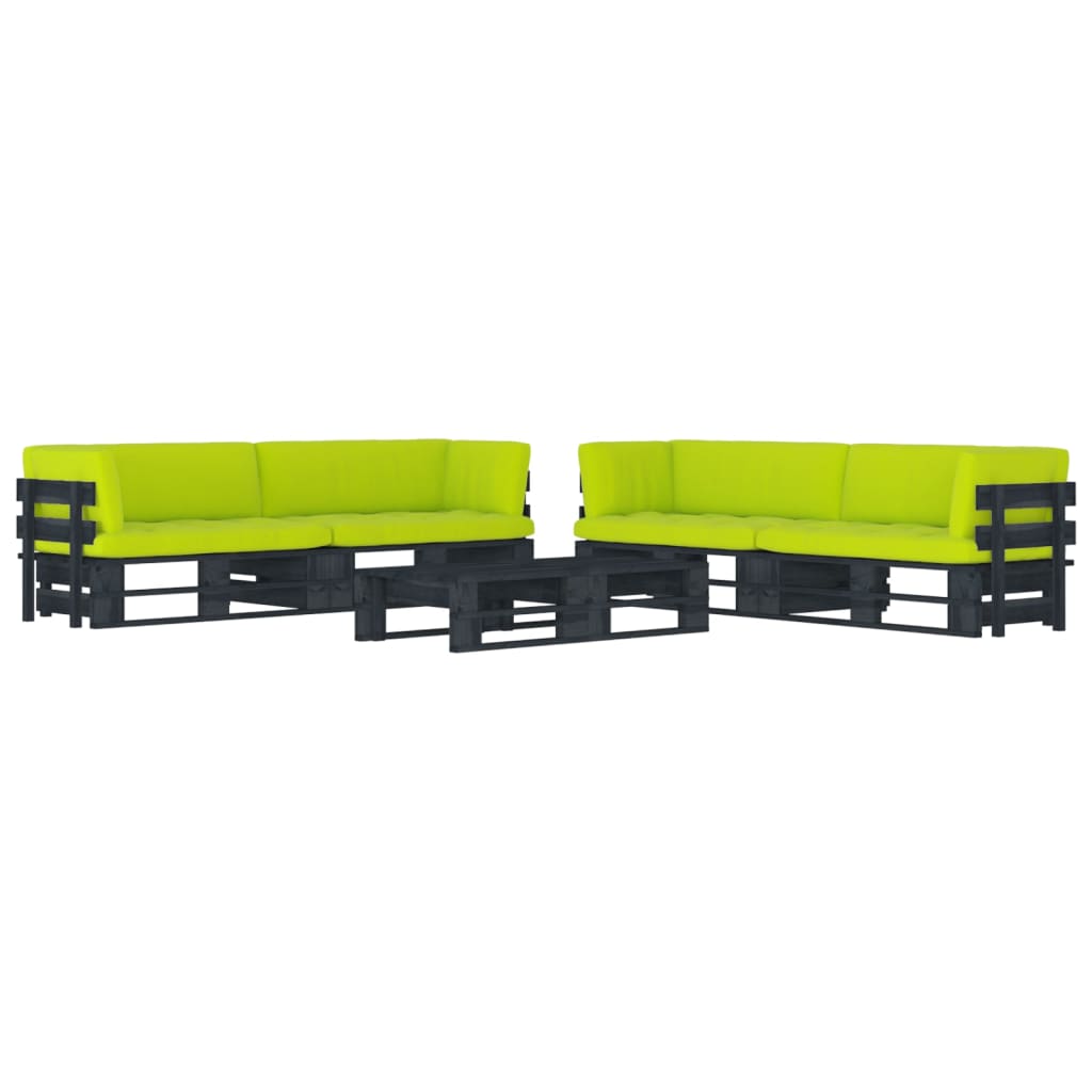 Set Divani in Pallet con Cuscini 6 pz in Pino Impregnato Nero