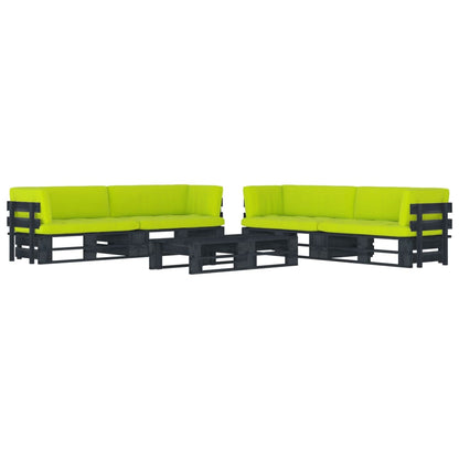 Set Divani in Pallet con Cuscini 6 pz in Pino Impregnato Nero
