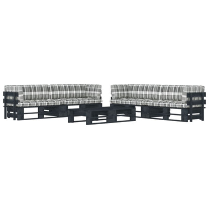 Set Divani in Pallet con Cuscini 6 pz in Pino Impregnato Nero