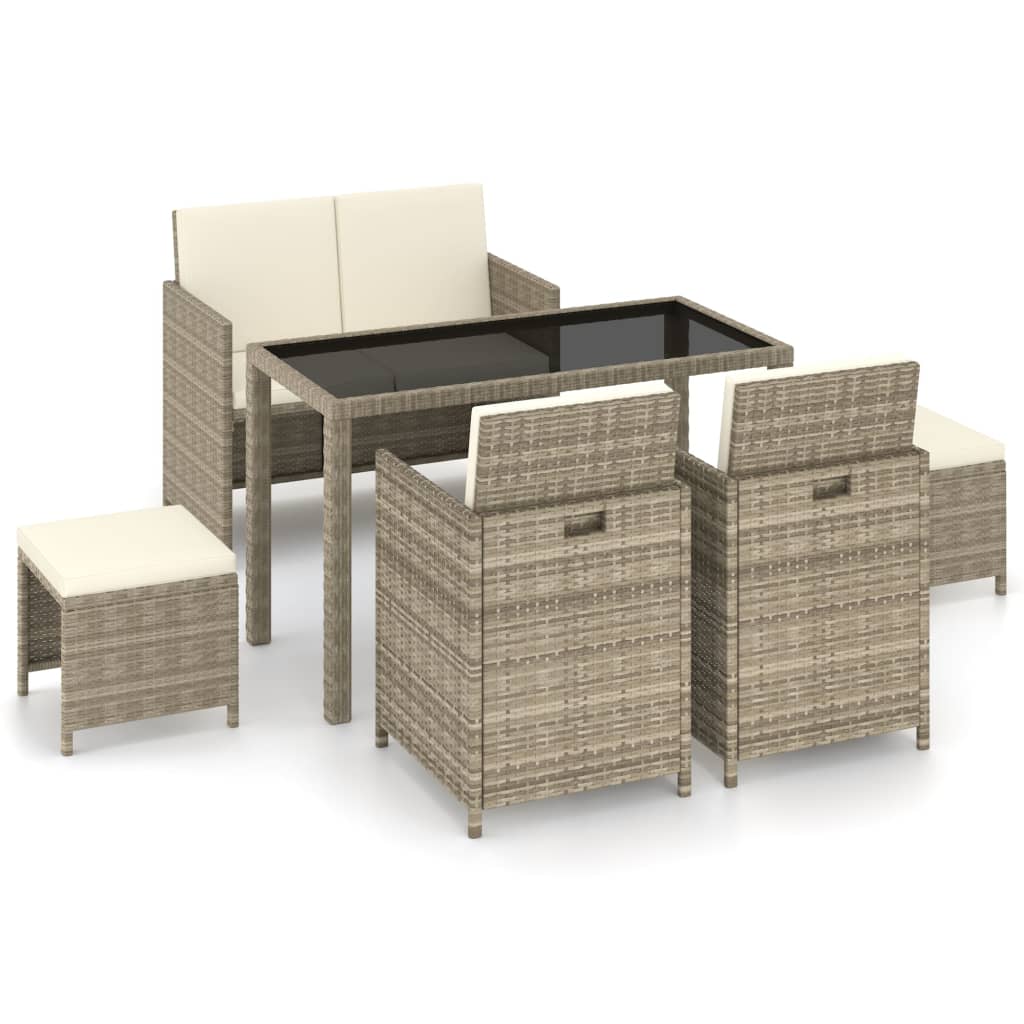 Set da Pranzo da Giardino 6 pz con Cuscini in Polyrattan Beige