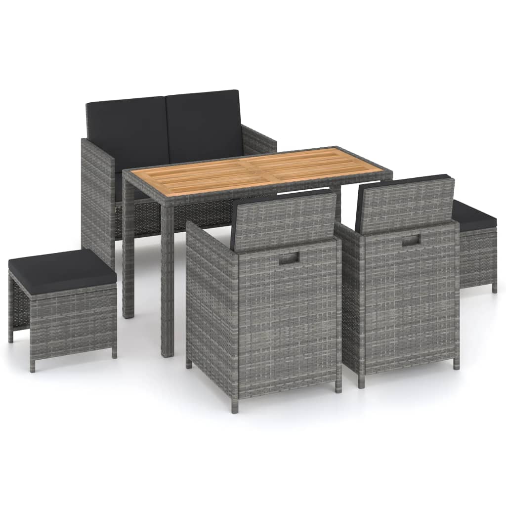 Set Pranzo da Giardino 6 pz Polyrattan e Legno d'Acacia Grigio