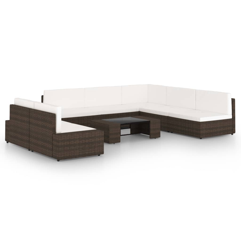 Set Divani da Giardino 8 pz con Cuscini in Polyrattan Marrone