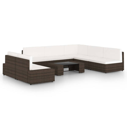 Set Divani da Giardino 8 pz con Cuscini in Polyrattan Marrone