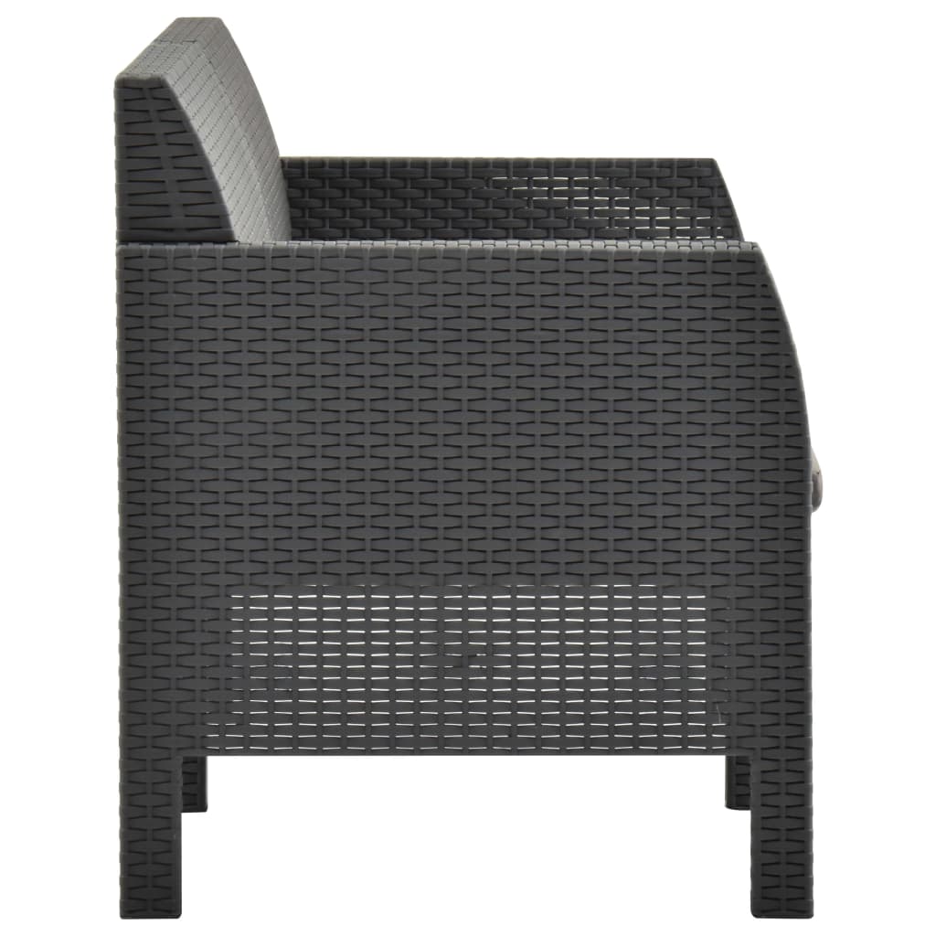Divano da Giardino 2 Posti con Cuscini in Rattan PP Antracite
