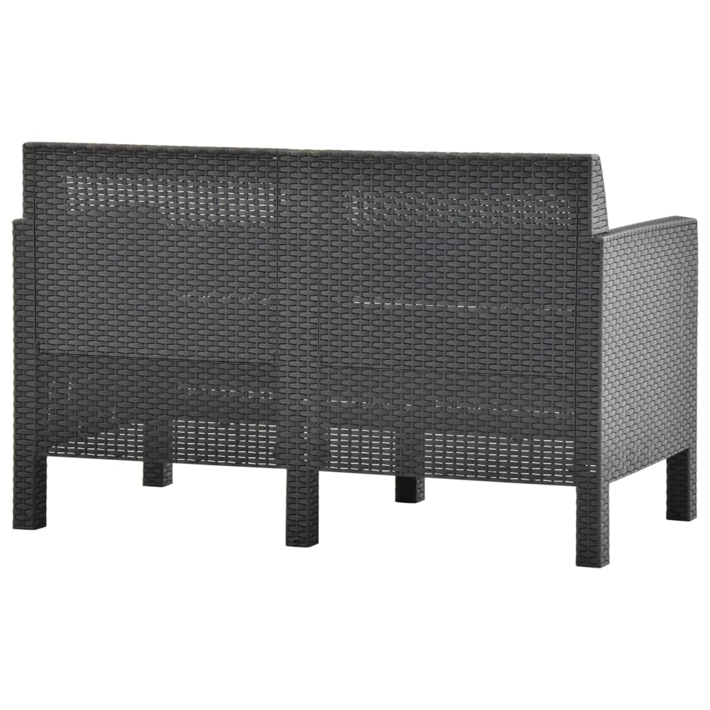 Divano da Giardino 2 Posti con Cuscini in Rattan PP Antracite