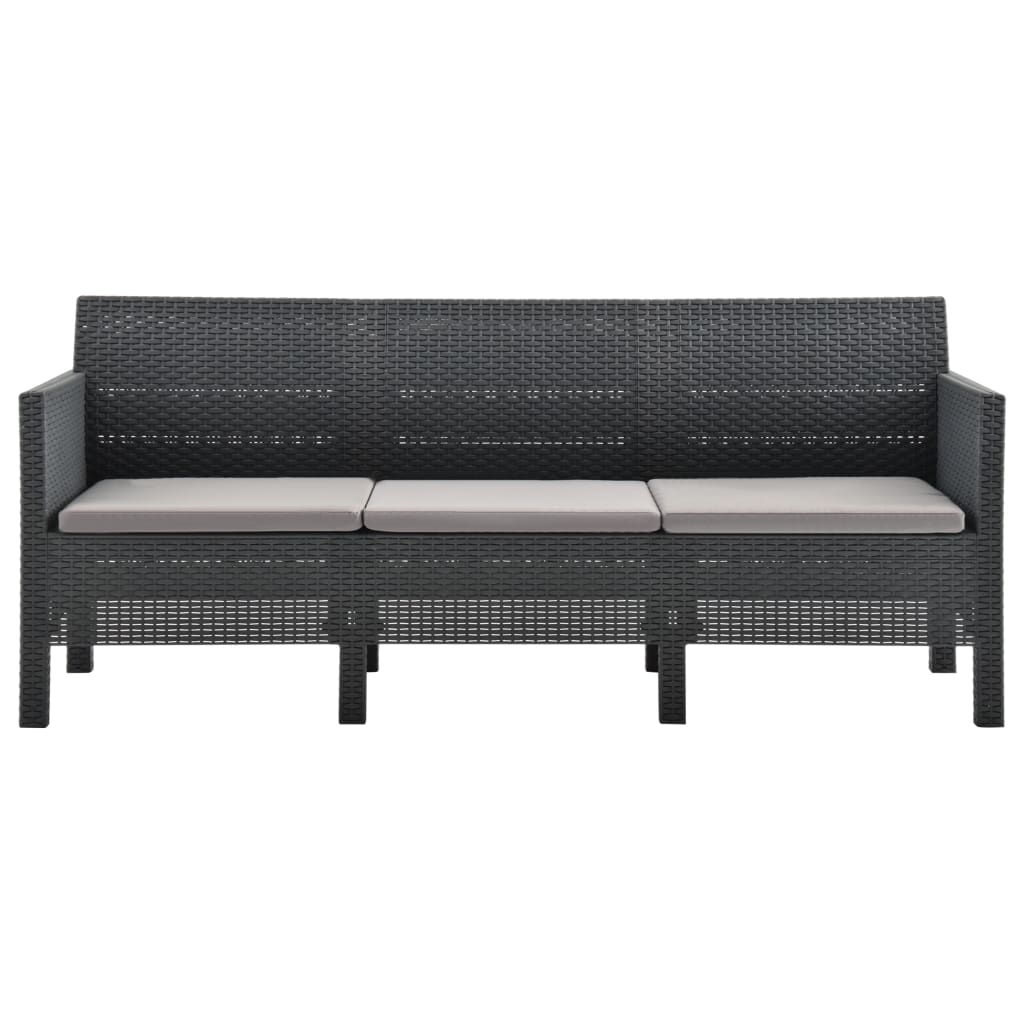 Divano da Giardino 3 Posti con Cuscini in Rattan PP Antracite