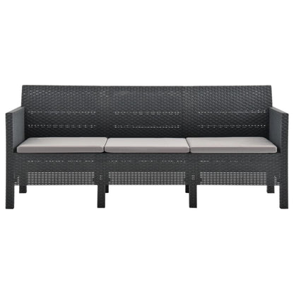 Divano da Giardino 3 Posti con Cuscini in Rattan PP Antracite