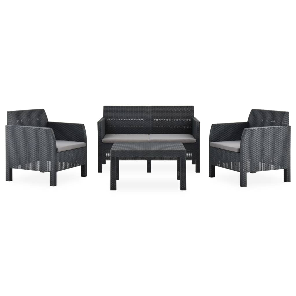 Set Divani da Giardino 4 pz con Cuscini in Rattan PP Antracite