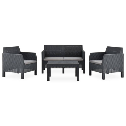 Set Divani da Giardino 4 pz con Cuscini in Rattan PP Antracite