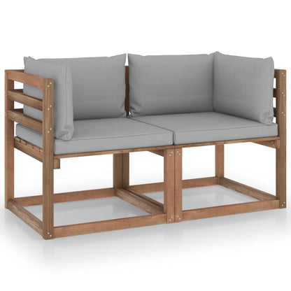 Divano da Giardino Pallet 2 Posti con Cuscini Grigi Legno Pino