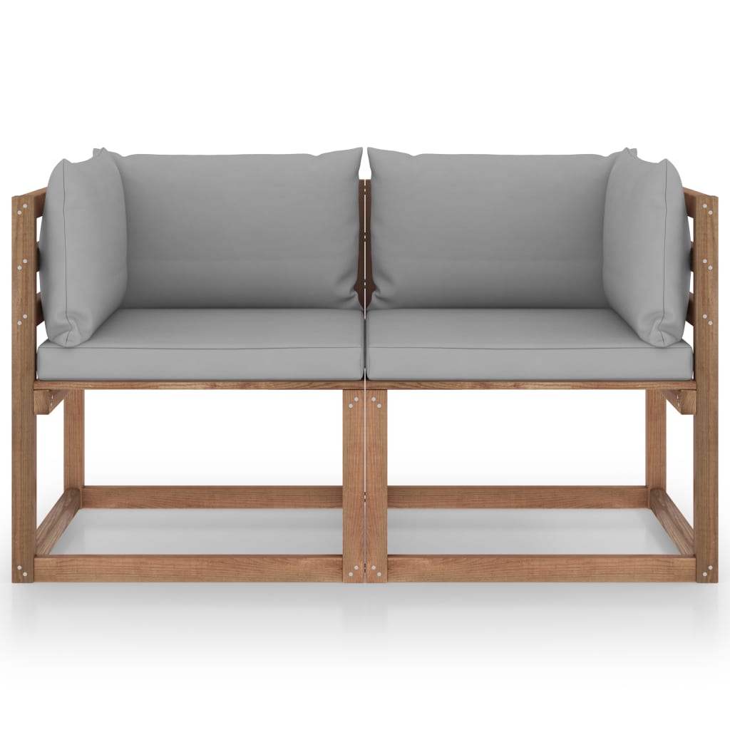 Divano da Giardino Pallet 2 Posti con Cuscini Grigi Legno Pino