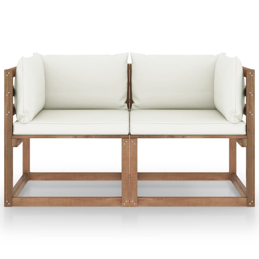 Divano da Giardino Pallet 2Posti con Cuscini Bianchi Legno Pino