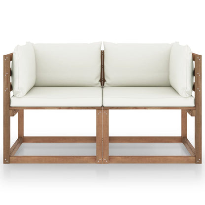 Divano da Giardino Pallet 2Posti con Cuscini Bianchi Legno Pino