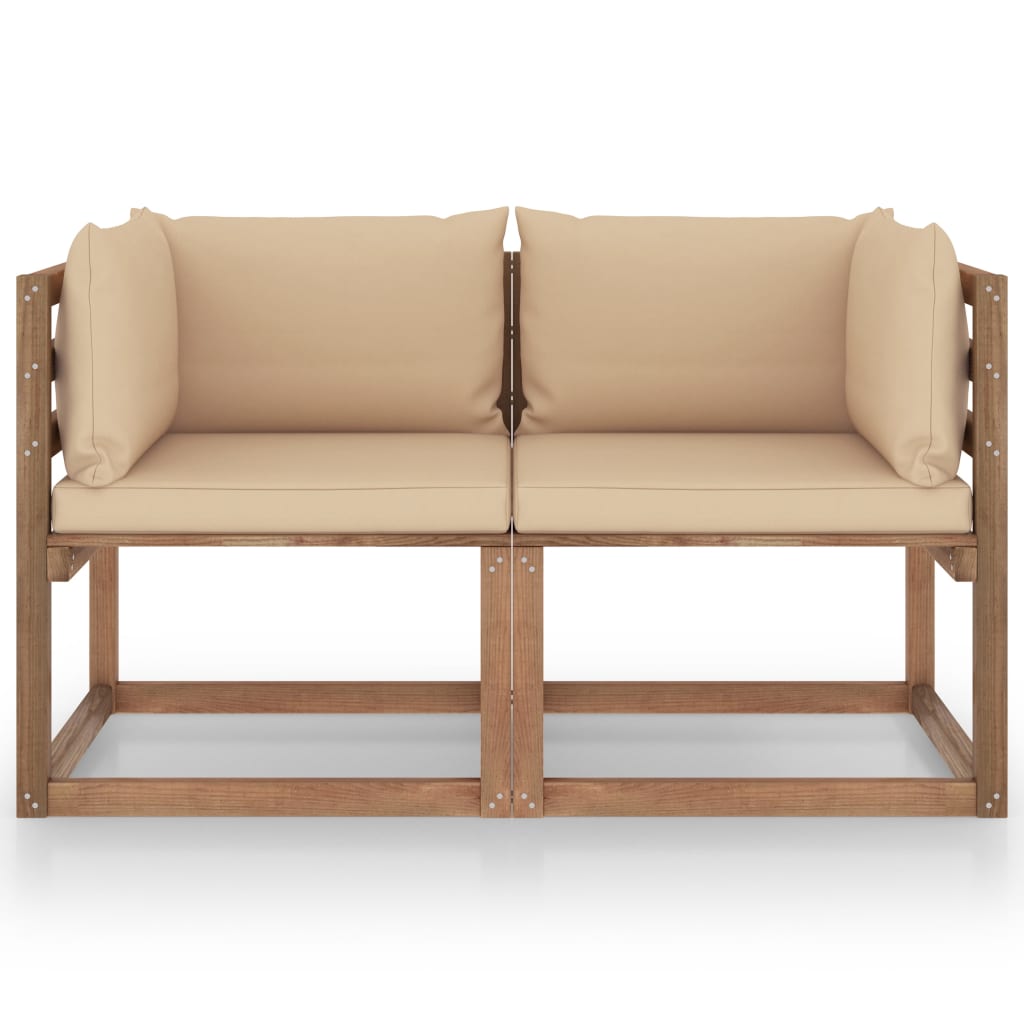 Divano da Giardino Pallet 2 Posti con Cuscini Beige Legno Pino