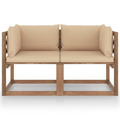 Divano da Giardino Pallet 2 Posti con Cuscini Beige Legno Pino