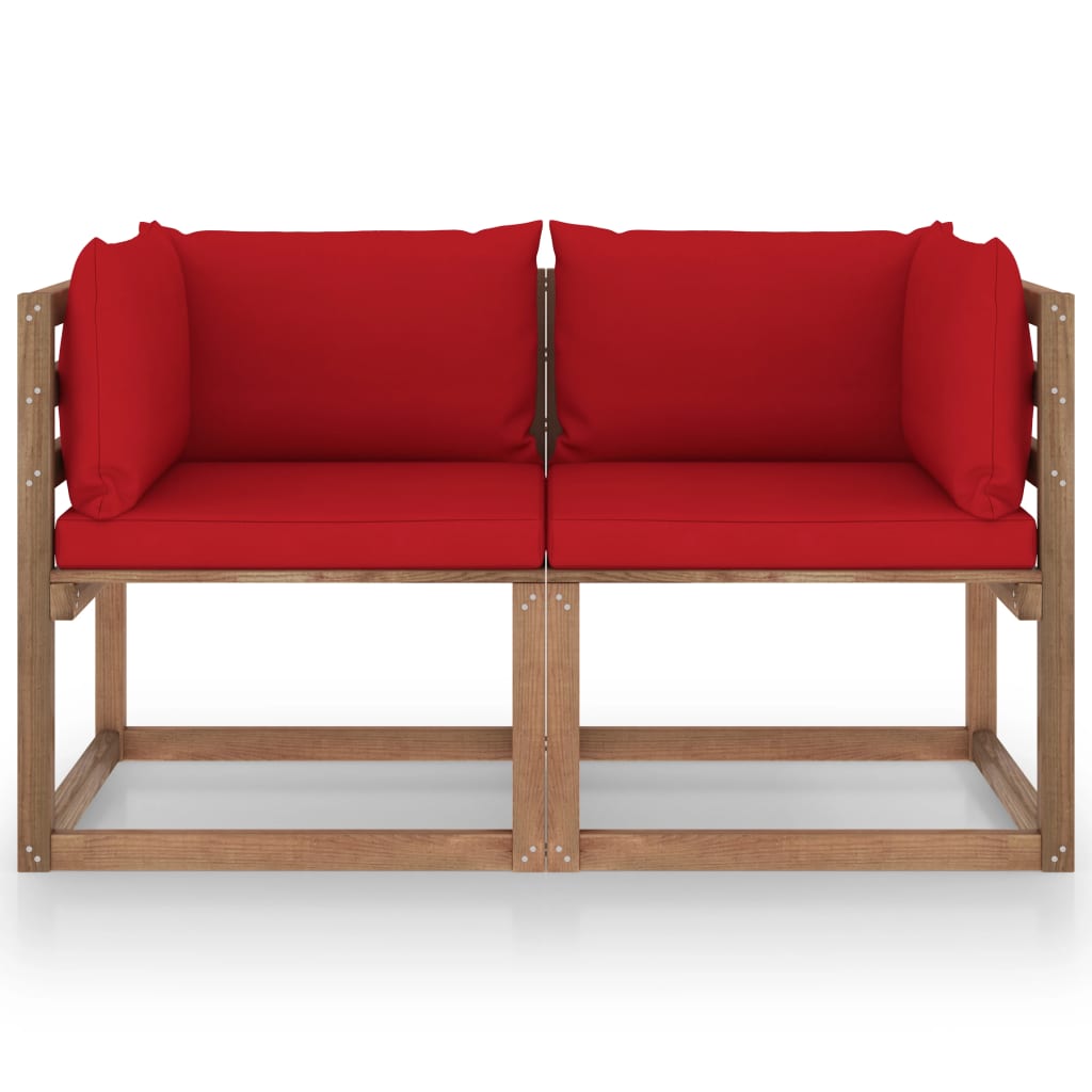 Divano da Giardino Pallet 2 Posti con Cuscini Rossi Legno Pino