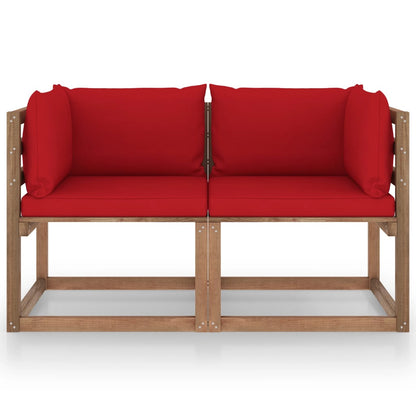 Divano da Giardino Pallet 2 Posti con Cuscini Rossi Legno Pino