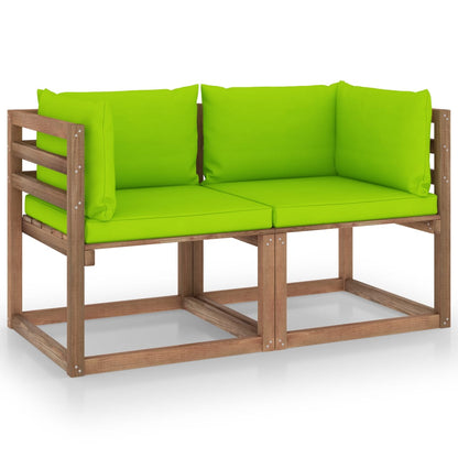 Divano Giardino Pallet 2 Posti Cuscini Verde Chiaro Legno Pino