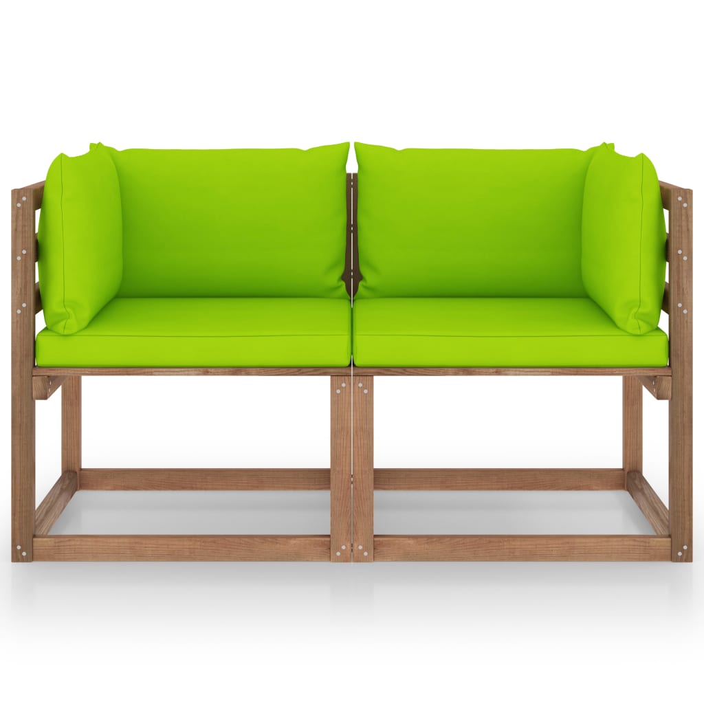 Divano Giardino Pallet 2 Posti Cuscini Verde Chiaro Legno Pino