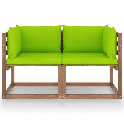 Divano Giardino Pallet 2 Posti Cuscini Verde Chiaro Legno Pino