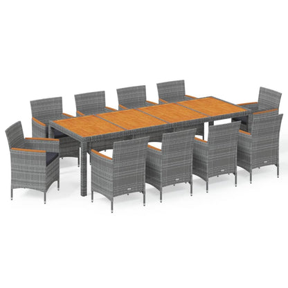 Set da Pranzo per Giardino 11 pz in Polyrattan Grigio