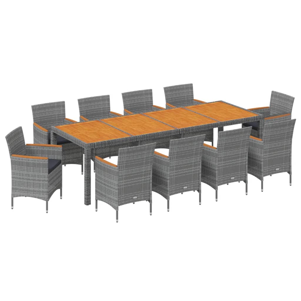 Set da Pranzo per Giardino 11 pz in Polyrattan Grigio
