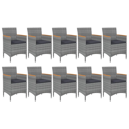 Set da Pranzo per Giardino 11 pz in Polyrattan Grigio