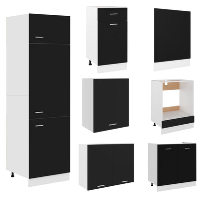 Set Armadi da Cucina 7 pz Nero in Truciolato