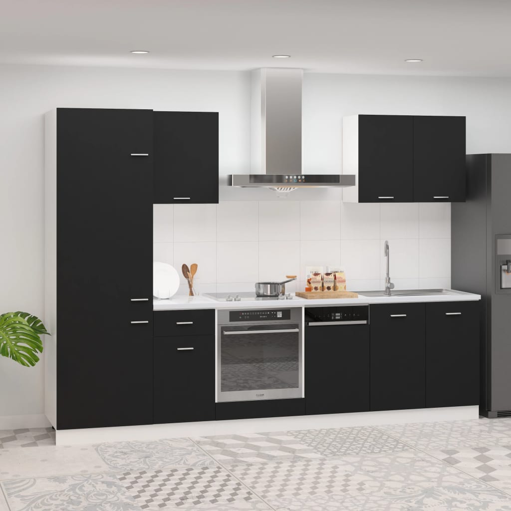Set Armadi da Cucina 7 pz Nero in Truciolato