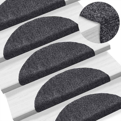 Tappetini per scale autoadesivi 10 pz 56x17x3 cm Grigio scuro semicircolari