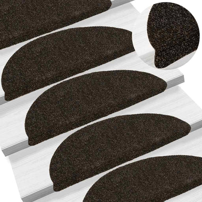Tappetini per scale autoadesivi 5 pz 56x17x3 cm marrone scuro semicircolari
