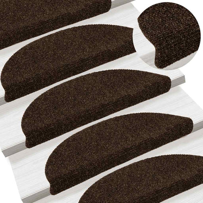 Tappetini per scale autoadesivi 10 pz 56x17x3 cm Marrone Semicircolari
