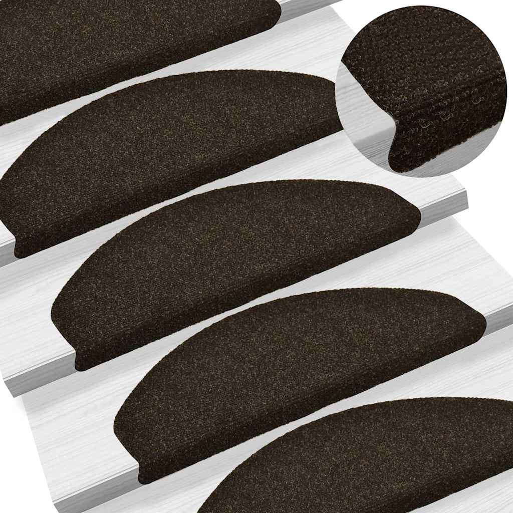 Tappetini per scale autoadesivi 10 pz 65x21x4 cm marrone scuro semicircolari grandi