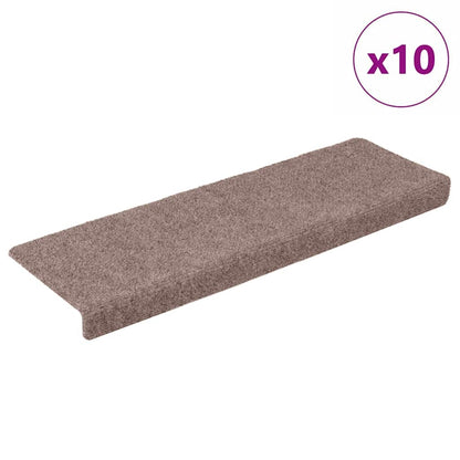 Tappetini per scale autoadesivi 10 pz 65x21x4 cm Marrone Chiaro Bordo rettangolare