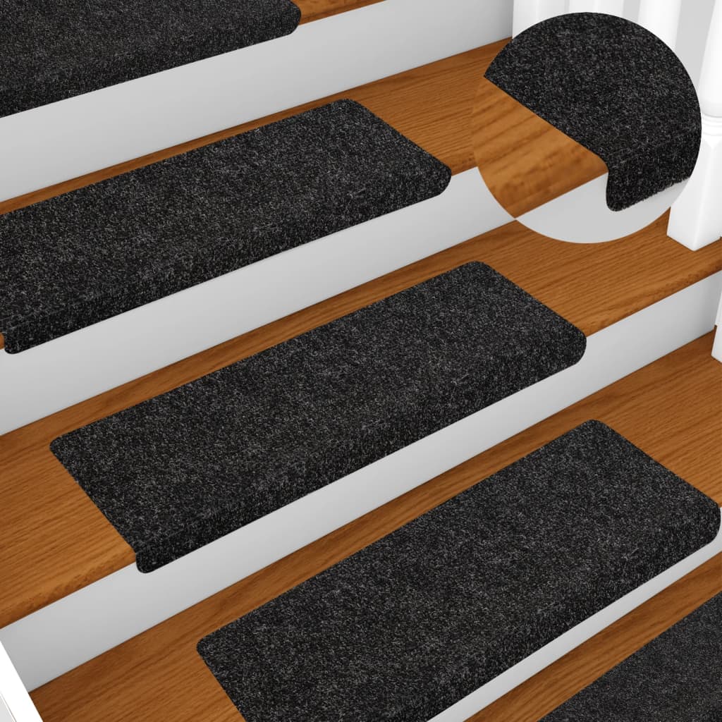 Tappetini per scale autoadesivi 5 pz 65x21x4 cm neri con bordo rettangolare