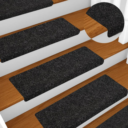 Tappetini per scale autoadesivi 5 pz 65x21x4 cm neri con bordo rettangolare