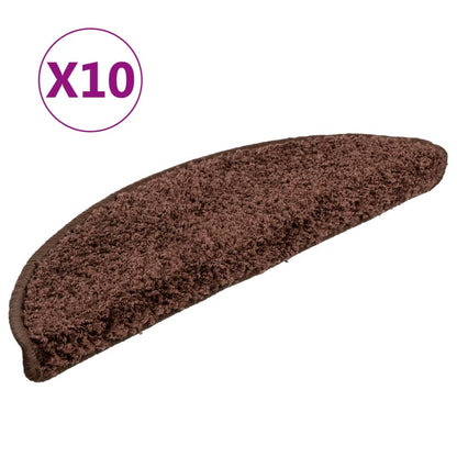 Tappetini per scale 10 pz 56x17x3 cm Marrone Semicircolari