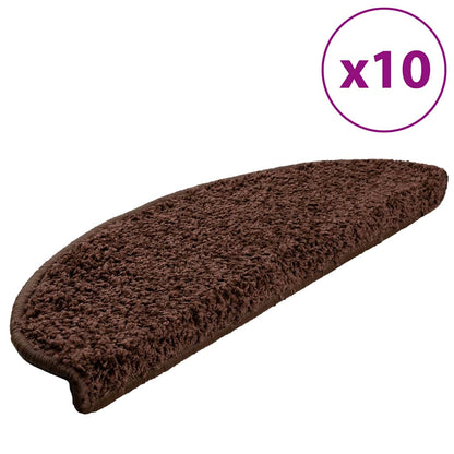 Tappetini per scale 10 pz 65x21x4 cm Marrone Semicircolari Grandi