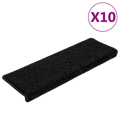 Tappetini per scale 10 pz 65x21x4 cm Nero Bordo rettangolare