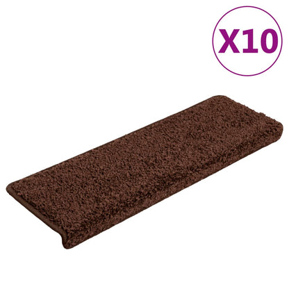 Tappetini per scale 10 pz 65x21x4 cm Marrone Bordo rettangolare
