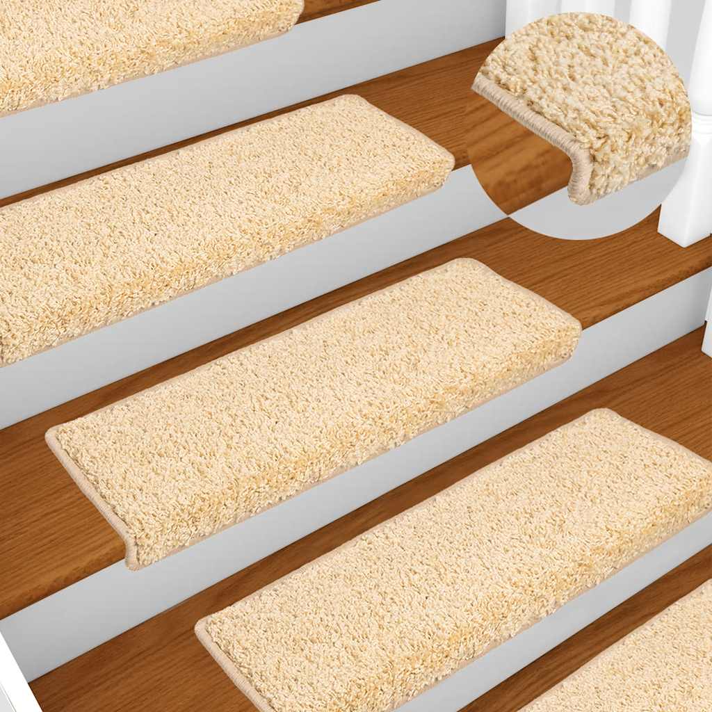 Tappetini per scale 10 pz 65x21x4 cm Crema Bordo rettangolare
