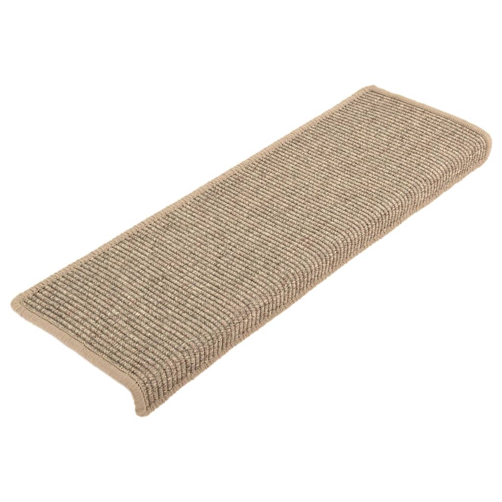 Tappetini per scale 15 pz 65x21x4 cm Beige scuro con bordo rettangolare