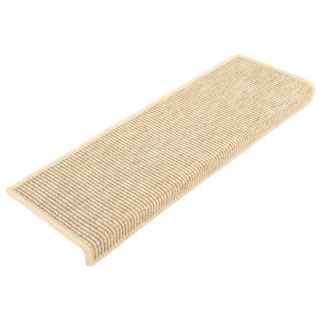 Tappetini per scale 15 pz 65x21x4 cm Beige chiaro Bordo rettangolare