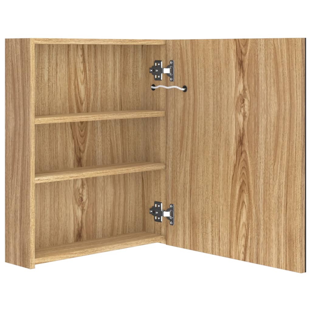 Armadietto Bagno con Specchio e LED Rovere 50x14x60 cm