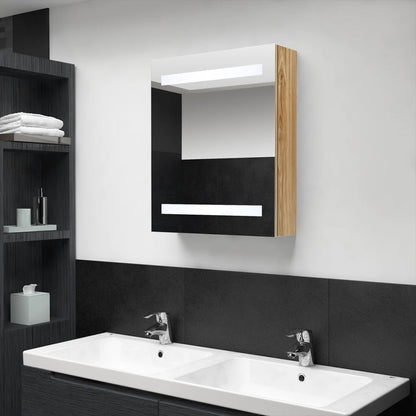 Armadietto Bagno con Specchio e LED Rovere 50x14x60 cm